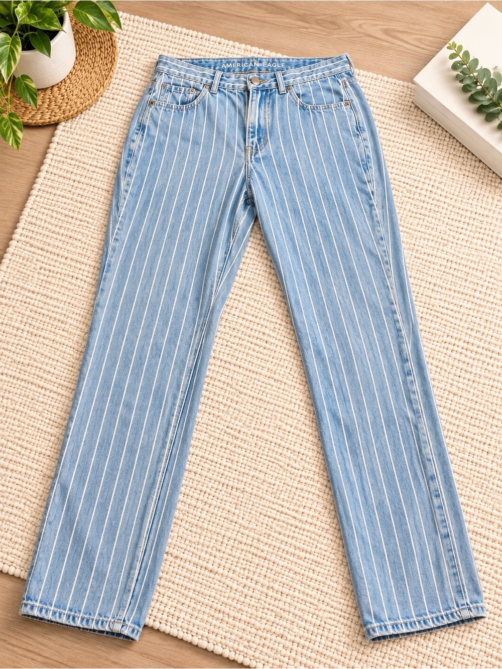 American Eagle Outfitters Light Blue Pinstripe Straight Leg Jeans